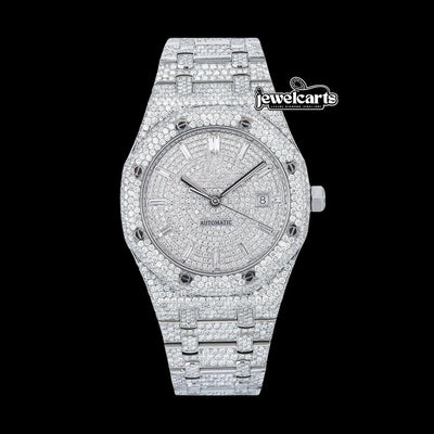 AP Royal Oak Baguette Markers Dial Fully Iced Out Moissanite Diamond Watch