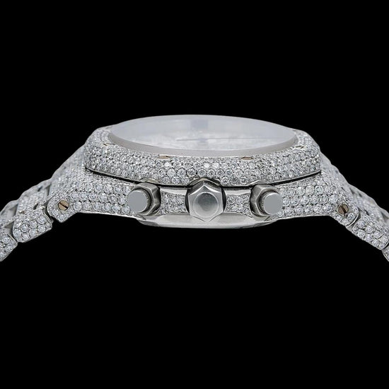 AP Royal Oak Diamond Chronograph Dial Stick Markers Fully Iced Out Moissanite Watch Crown View