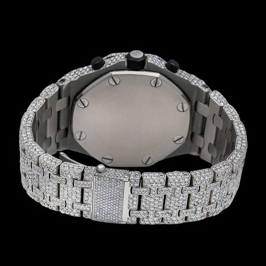 AP Royal Oak Offshore Black Standard Numerals Chronograph Dial Fully Iced Out Moissanite Watch Caseback View