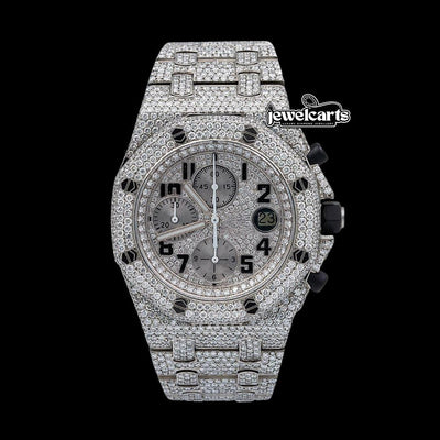 AP Royal Oak Offshore Black Standard Numerals Chronograph Dial Fully Iced Out Moissanite Watch
