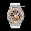 AP Royal Oak Offshore Chronograph Dial Standard Numerals Two Tone Semi Iced Out Rose Gold White Rubber Strap Watch