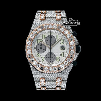 AP Royal Oak Offshore Chronograph Standard Numerals Dial Two Tone Fully Iced Out Moissanite Watch