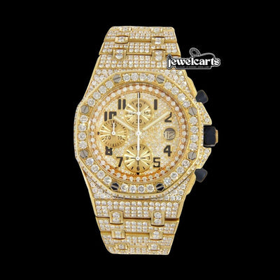 AP Royal Oak Offshore Standard Numerals Chronograph Dial Fully Iced Out Yellow Gold Moissanite Watch
