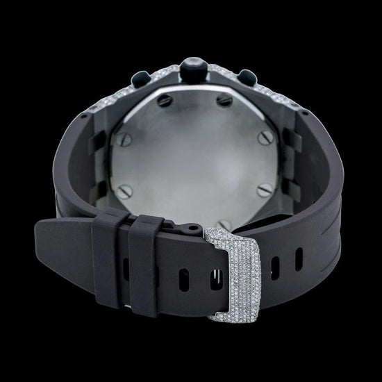 AP Royal Oak Offshore Standard Numerals Chronograph Dial Semi Iced Out Rubber Strap Watch Caseback View