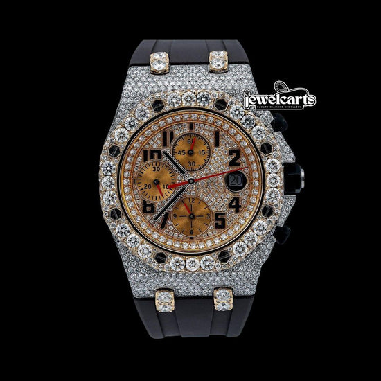 AP Royal Oak Offshore Standard Numerals Chronograph Dial Semi Iced Out Rubber Strap Watch Front View