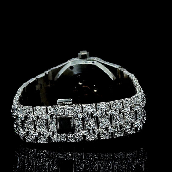 AP Royal Oak Roman Dial Fully Iced Out Moissanite Watch Caseback View