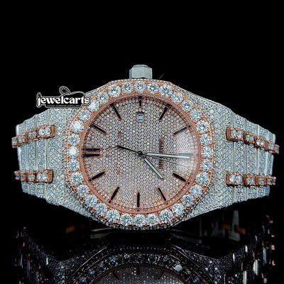 AP Royal Oak Stick Markers Dial Fully Iced Out Two Tone Moissanite Watch