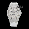 AP Stick Markers Dial White Leather Strap Semi Iced Out Moissanite Watch
