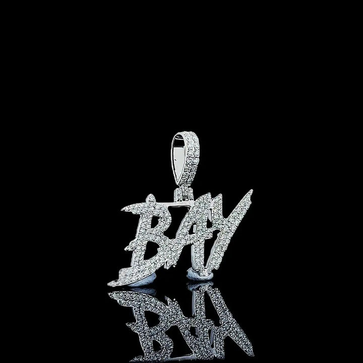 BAY Iced Letter Charm in 925 Sterling Silver Close Up Front View