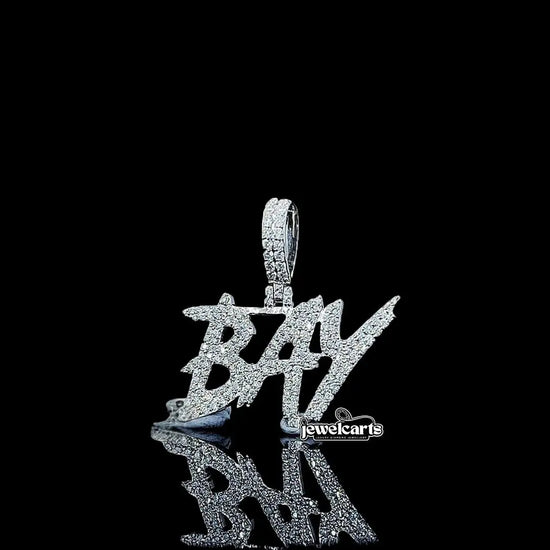 BAY Iced Letter Charm in 925 Sterling Silver Front View