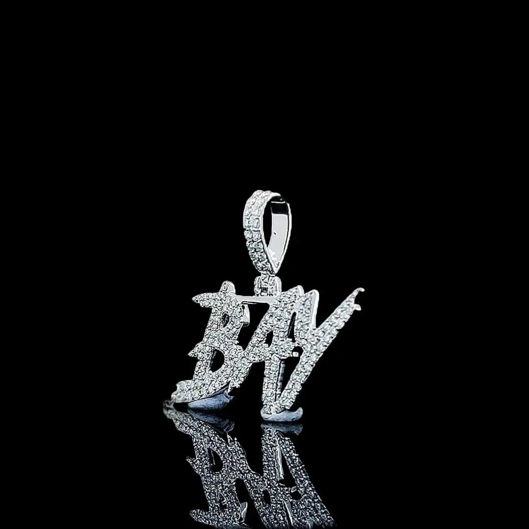 BAY Iced Letter Charm in 925 Sterling Silver Left Profile View