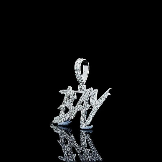 BAY Iced Letter Charm in 925 Sterling Silver Left Profile View