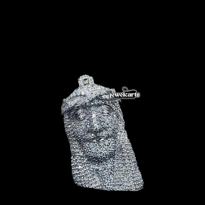 Bearded King Iced Moissanite Pendant in 925 Sterling Silver Front View