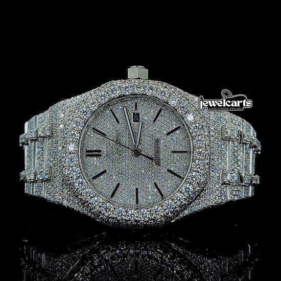 Black Stick Markers Dial AP Fully Iced Out Moissanite Watch Front View