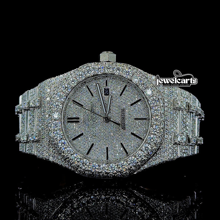 Black Stick Markers Dial AP Fully Iced Out Moissanite Watch Front View