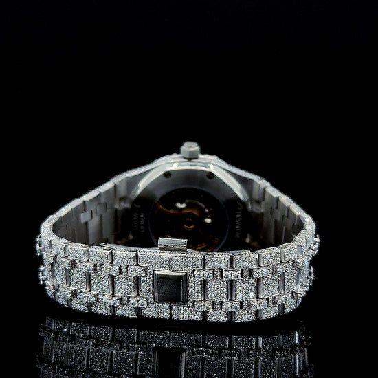 Black Stick Markers Diamond Dial AP Fully Iced Out Moissanite Watch Caseback View