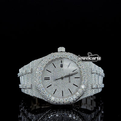 Black Stick Markers Diamond Dial AP Fully Iced Out Moissanite Watch