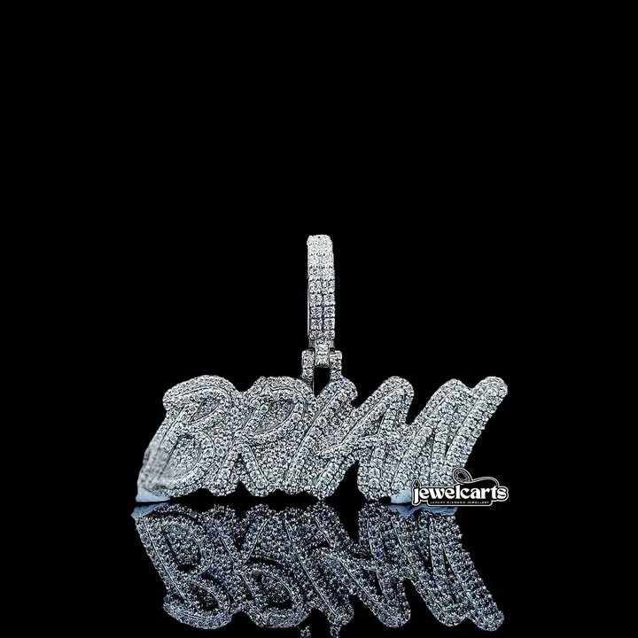 Brian Iced Script Moissanite Pendant in 925 Sterling Silver Front View