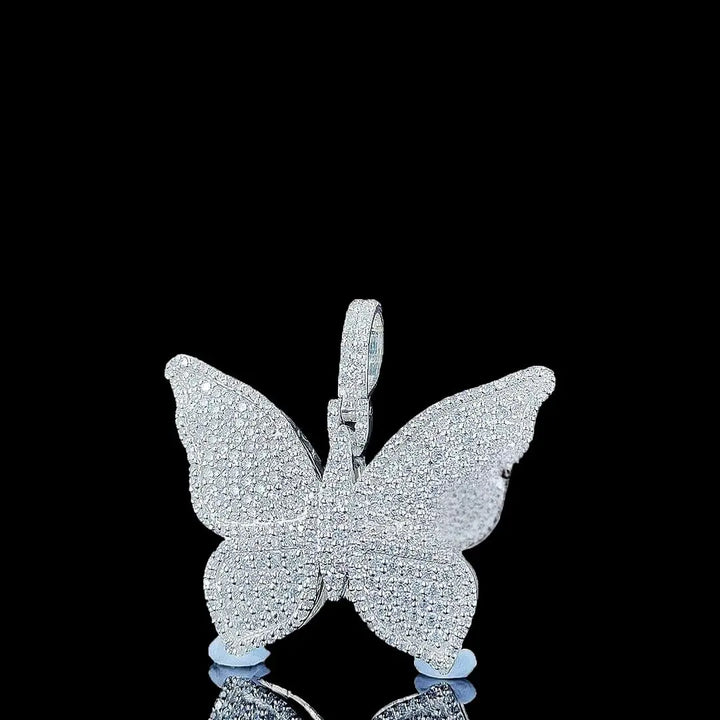 Butterfly Pavé Moissanite Pendant in 925 Sterling Silver Close Up Front View