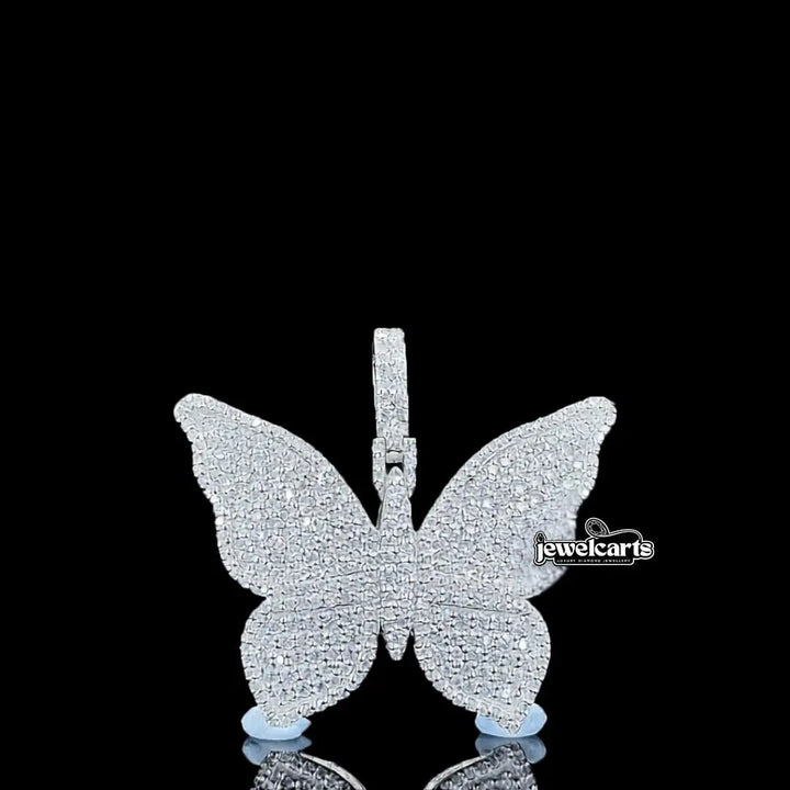 Butterfly Pavé Moissanite Pendant in 925 Sterling Silver Front View