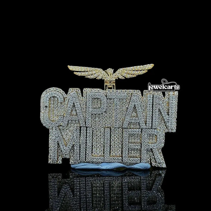 Captain Miller Iced Moissanite Name Pendant in 925 Sterling Silver Front View