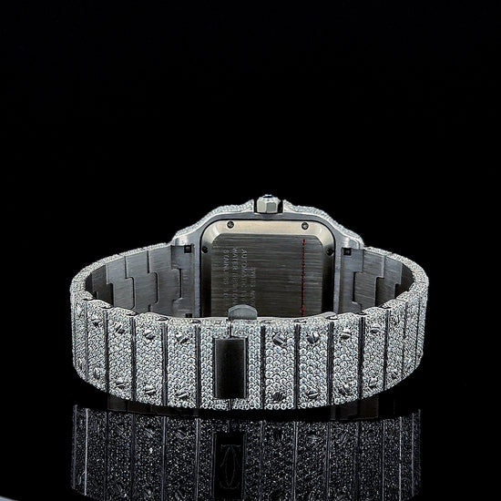 Cartier Green Roman Dial Fully Iced Out Moissanite Diamond Watch Caseback View