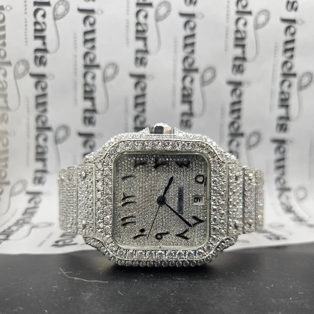 Cartier Santos Arabic Moissanite Watch Front View