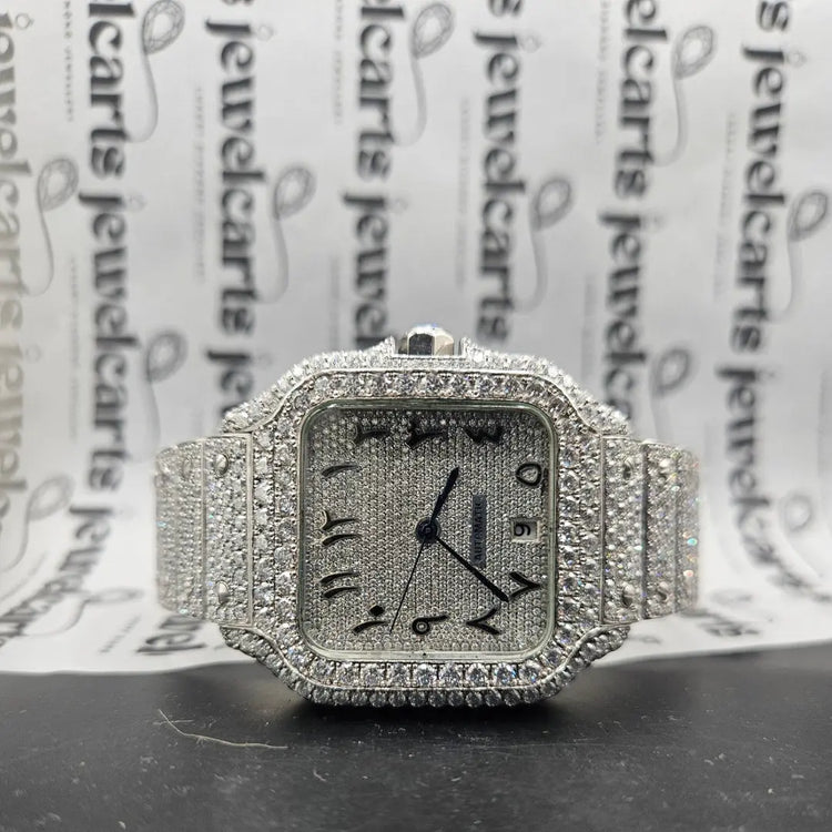 Cartier Santos Arabic Moissanite Watch Front View