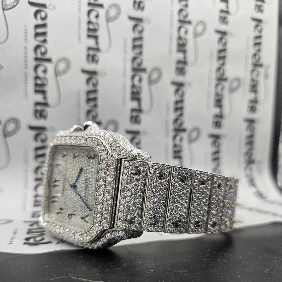 Cartier Santos Arabic Moissanite Watch Left Profile View