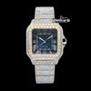 Cartier Santos Blue Dial White Roman Numerals Two Tone Yellow Gold Moissanite Watch