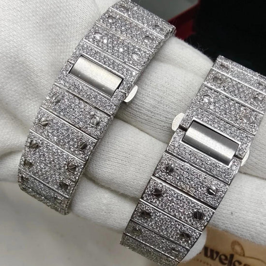 Cartier Santos Watch Fully Iced Out Rose Gold and White Gold Bracelet View