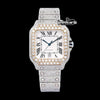Cartier Santos White Dial Black Roman Numerals Two Tone Rose Gold Moissanite Watch