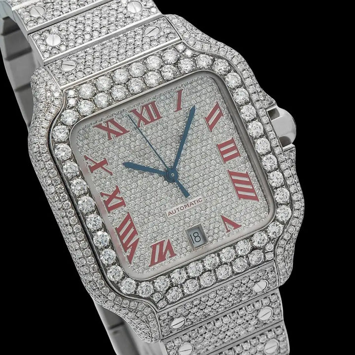 Cartier Watch Bust Down Moissanite Close Up Dial View