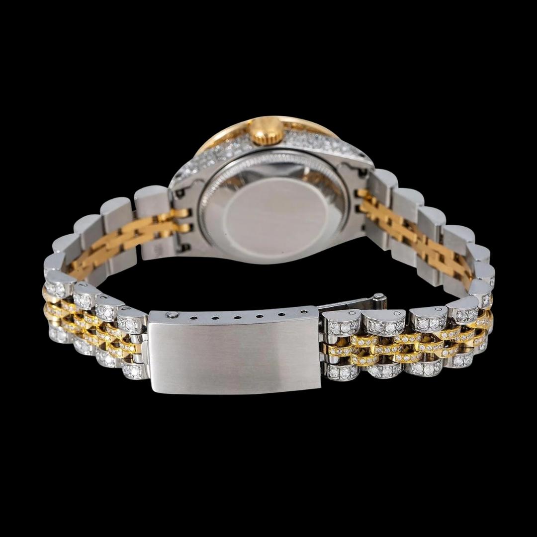Champagne Diamond Dial Rolex Datejust Two Tone Yellow Gold Iced Out Jubilee Bracelet Moissanite Watch Caseback View