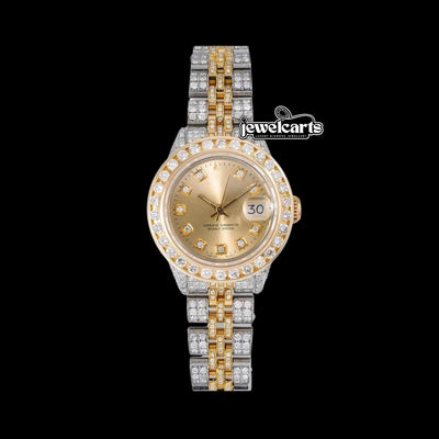 Champagne Diamond Dial Rolex Datejust Two Tone Yellow Gold Iced Out Jubilee Bracelet Moissanite Watch