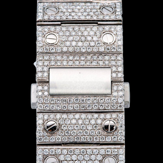 Champagne Roman Dial Cartier Santos Two Tone Yellow Gold Iced Out Moissanite Watch Bracelet View
