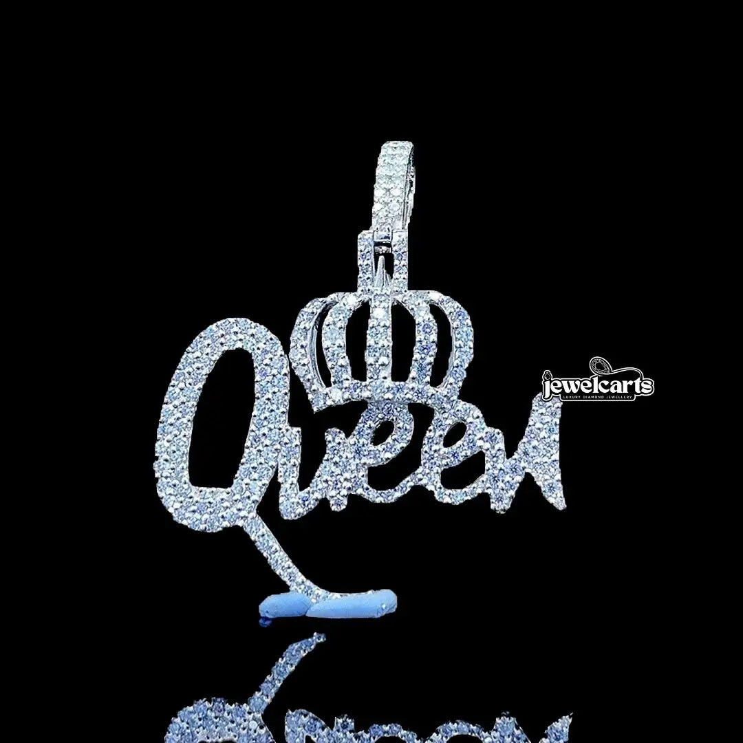 Crowned Script Moissanite Letter Pendant in 925 Sterling Silver Front View
