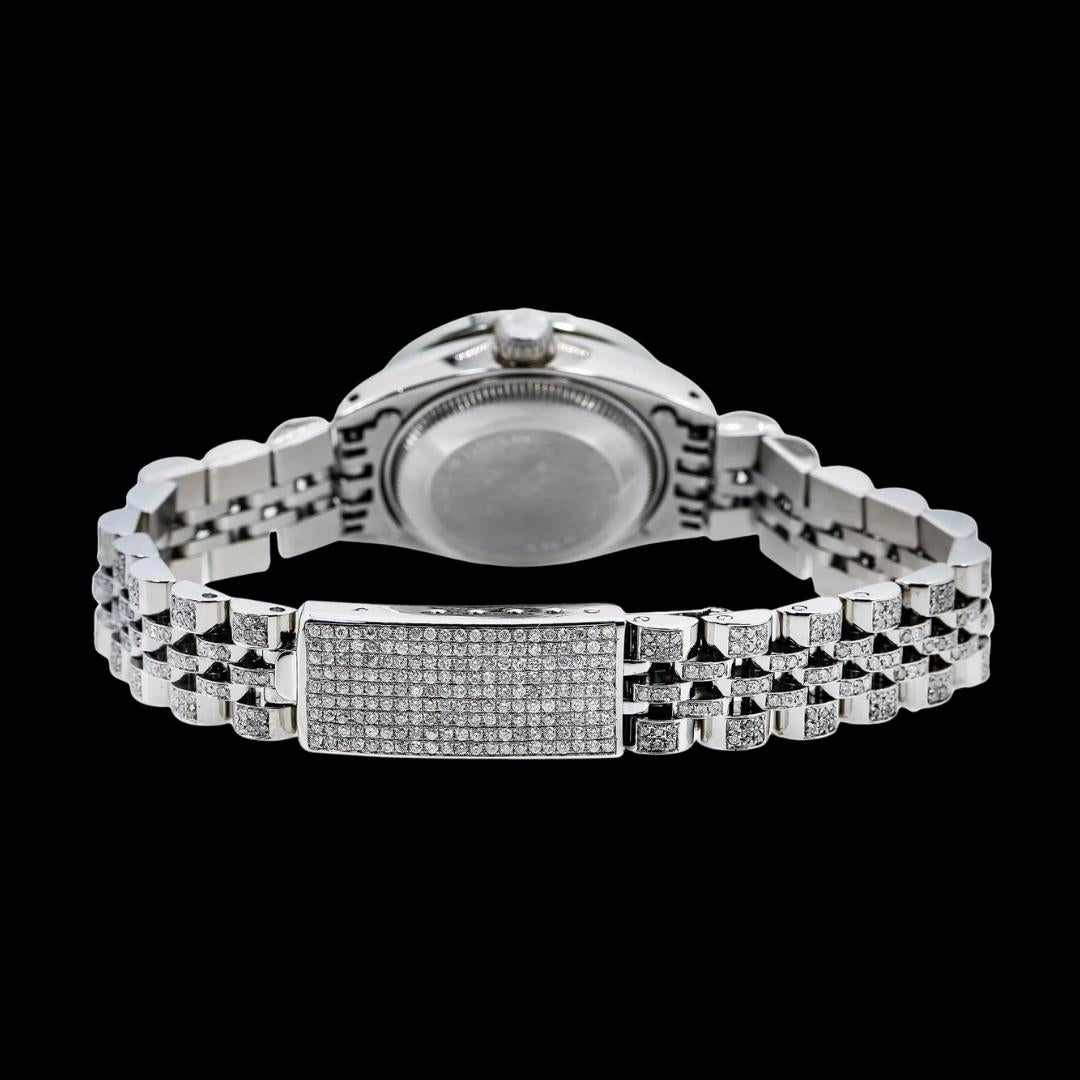Datejust Rolex Blue Diamond Dial Fully Iced Out Jubilee Bracelet Moissanite Watch Caseback View