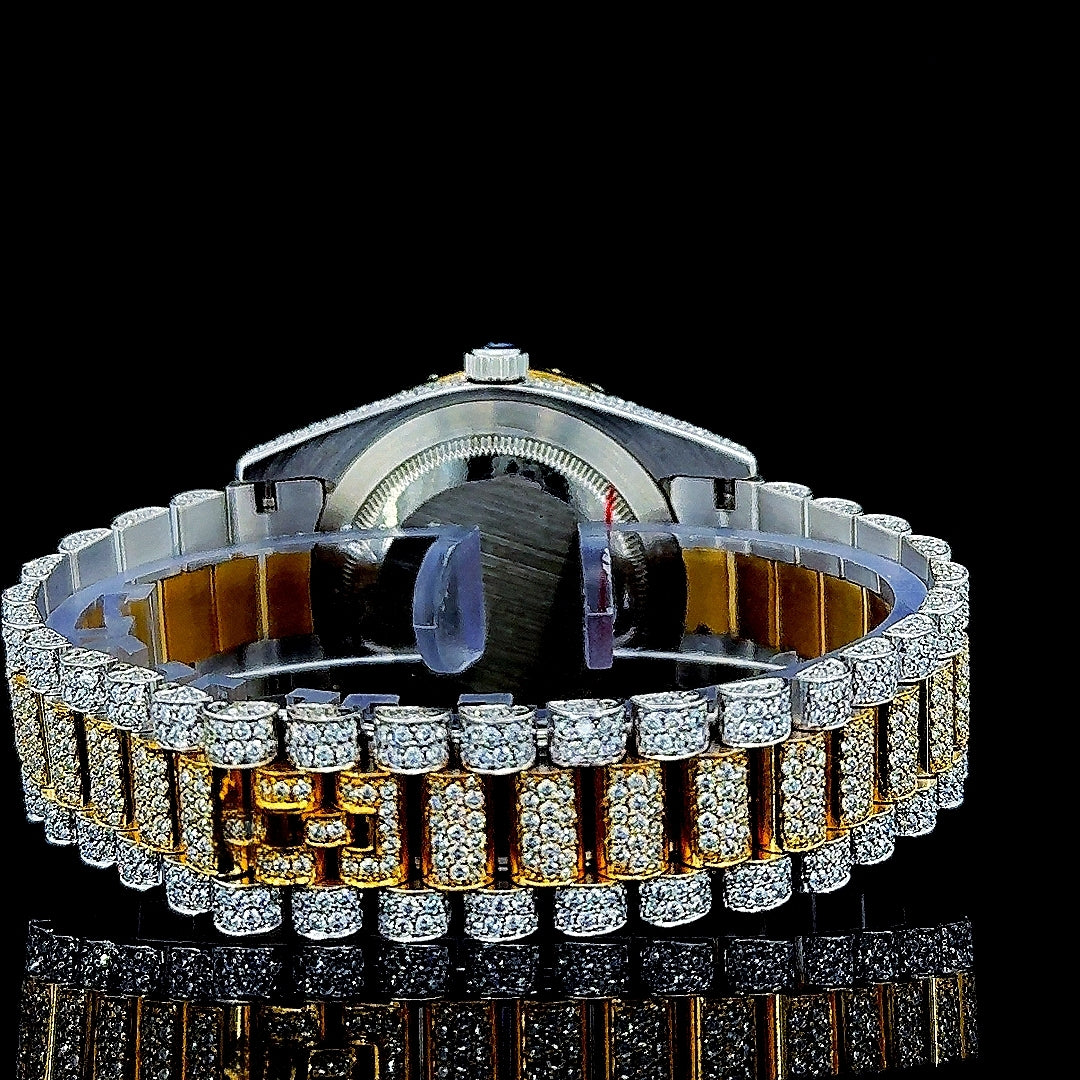 Day Date Rolex Roman Dial Two Tone Yellow Gold President Bracelet Moissanite Watch Bracelet View