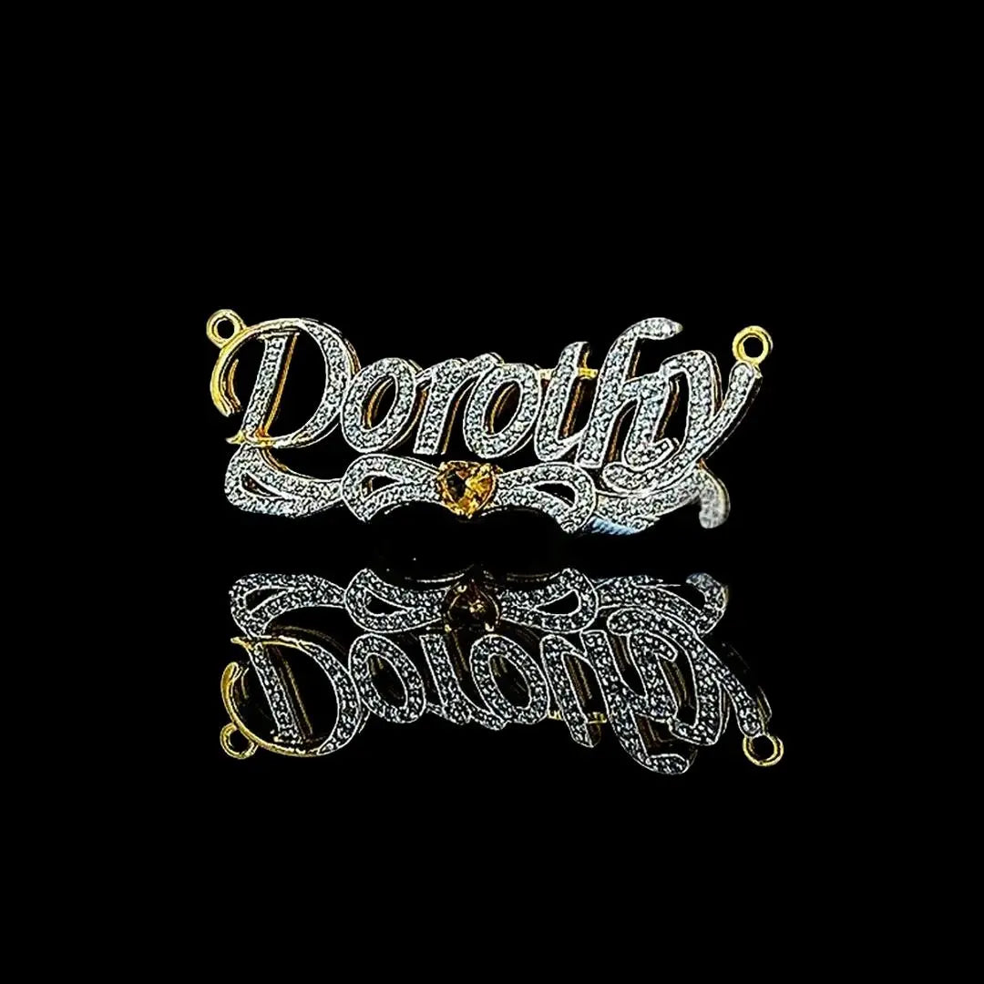 Dorothy Iced Script Moissanite Pendant in 925 Sterling Silver Left Profile View