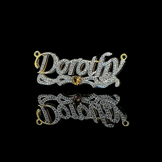 Dorothy Iced Script Moissanite Pendant in 925 Sterling Silver Left Profile View
