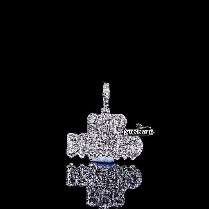 Drakko Iced Script Moissanite Pendant in 925 Sterling Silver Front View