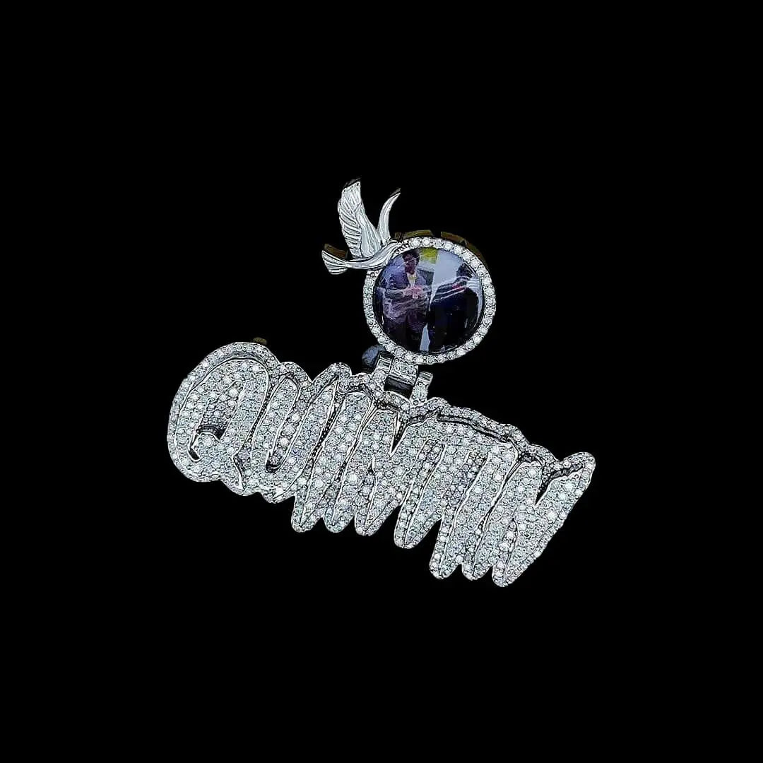 Flight of Memory Moissanite Letter Pendant in 925 Sterling Silver Close Up Front View