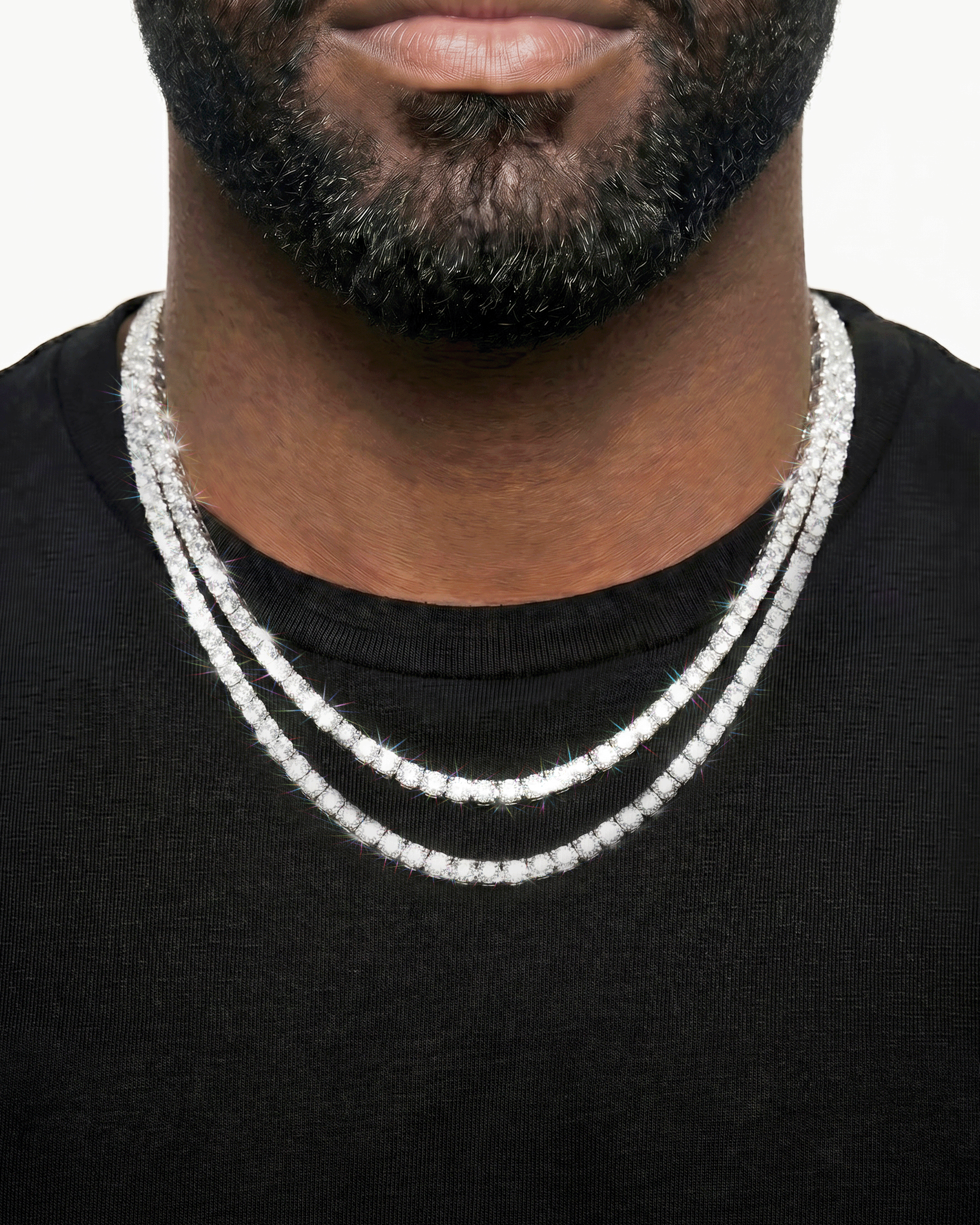 925 Sterling Silver VVS Moissanite Tennis and Cuban Chain Stack