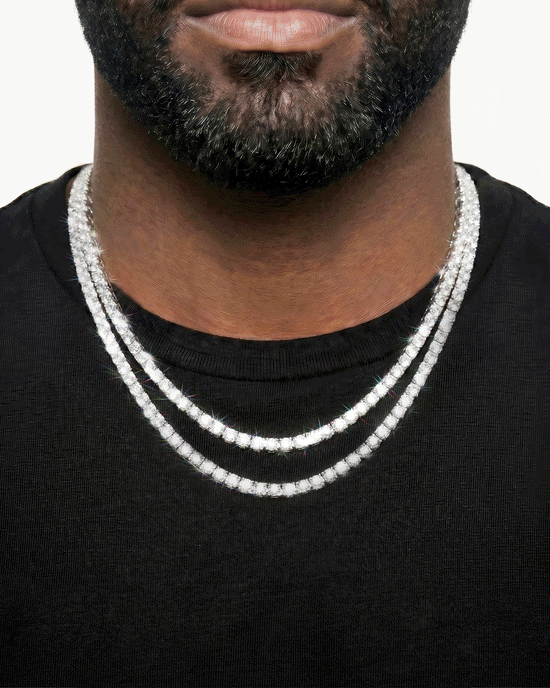 925 Sterling Silver VVS Moissanite Tennis and Cuban Chain Stack