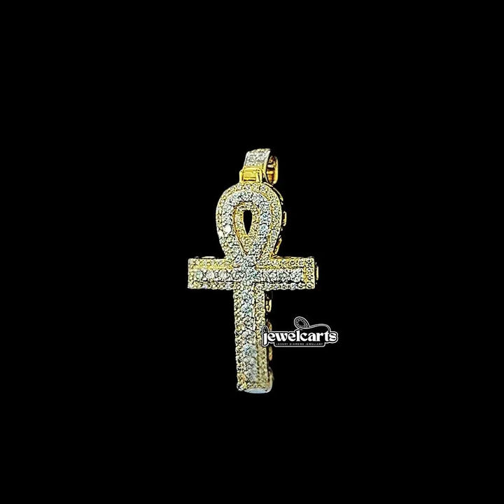 Iced Ankh Cross Moissanite Pendant in 925 Sterling Silver Front View