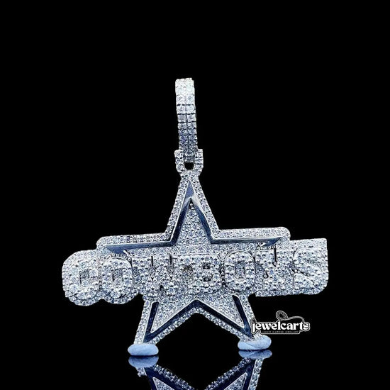 Iced Cowboys Star Moissanite Pendant in 925 Sterling Silver Front View