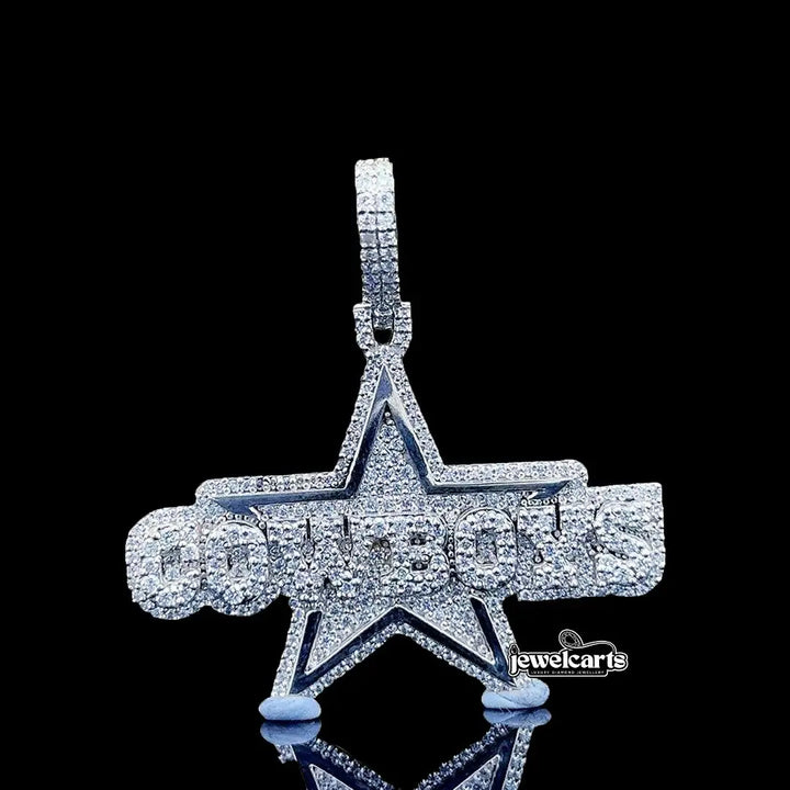 Iced Cowboys Star Moissanite Pendant in 925 Sterling Silver Front View
