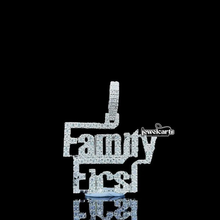 Iced Family First Moissanite Pendant in 925 Sterling Silver Front View