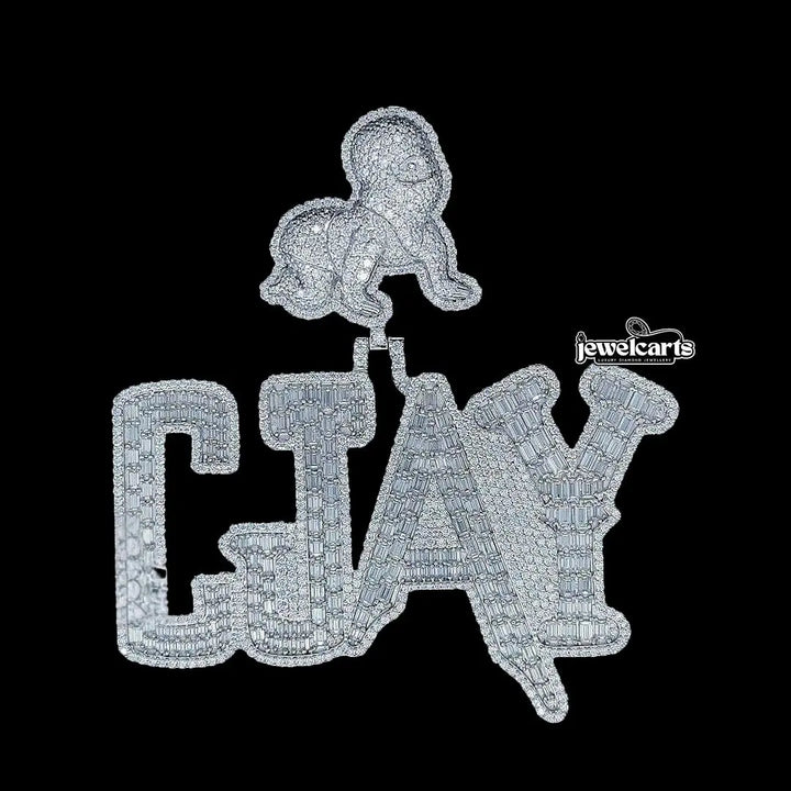 Iced Out CJAY Baby Moissanite Letter Pendant Front View